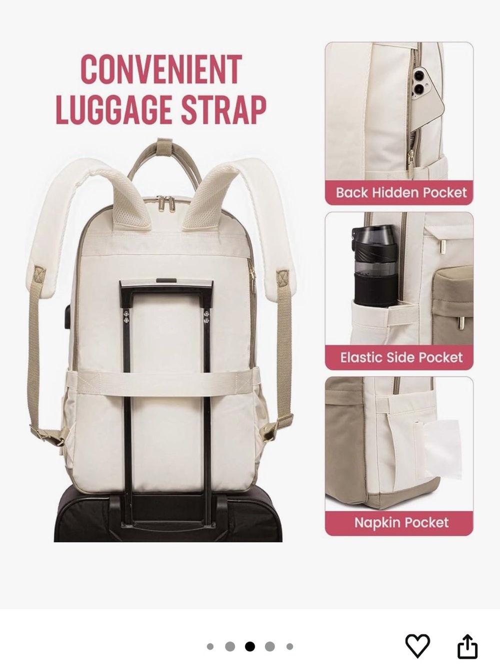 Beige Two-Tone Backpack - Picture 5 of 12